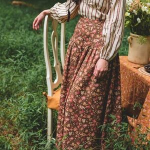 Brown Pleated A-line Maxi Skirt for Casual Wear